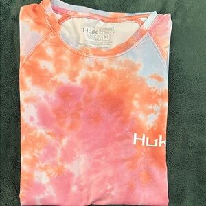 Girls Huk Coral and Pink Tie-Dye long sleeve Shirt